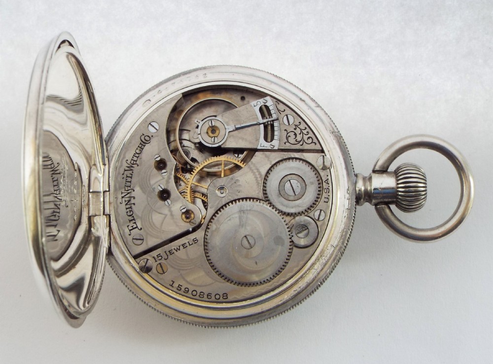 Antique silver Elgin pocket watch. View V