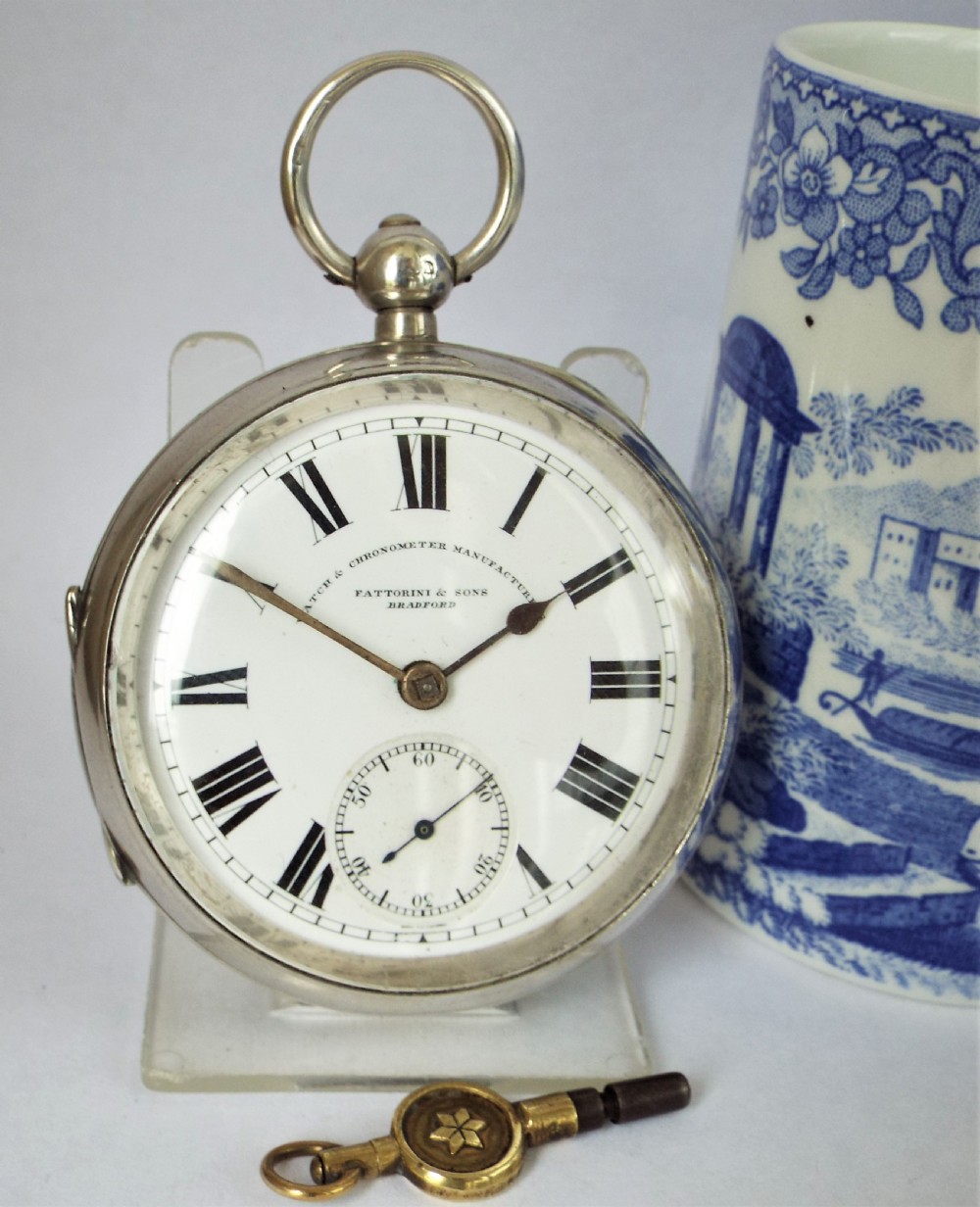 Large antique Victorian silver pocket watch from Fattorini & Sons of Bradford.