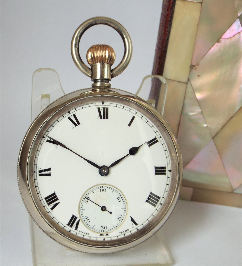 Antique 1908 Swiss silver pocket watch.