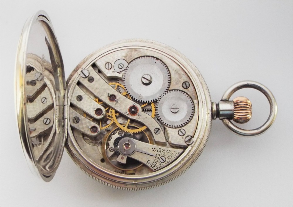 Antique 1908 Swiss silver pocket watch. View V