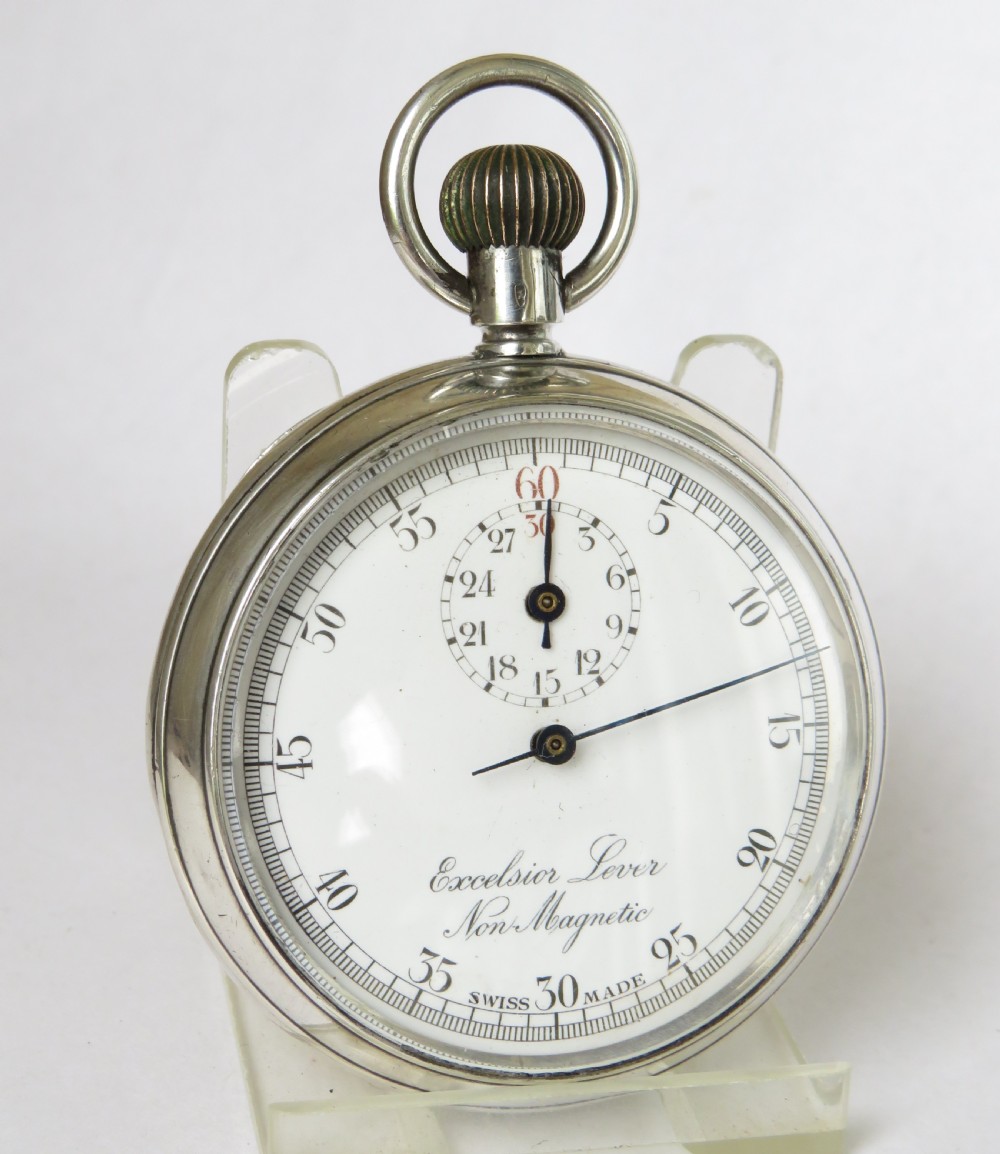 Rare antique silver Excelsior Lever stopwatch  View II