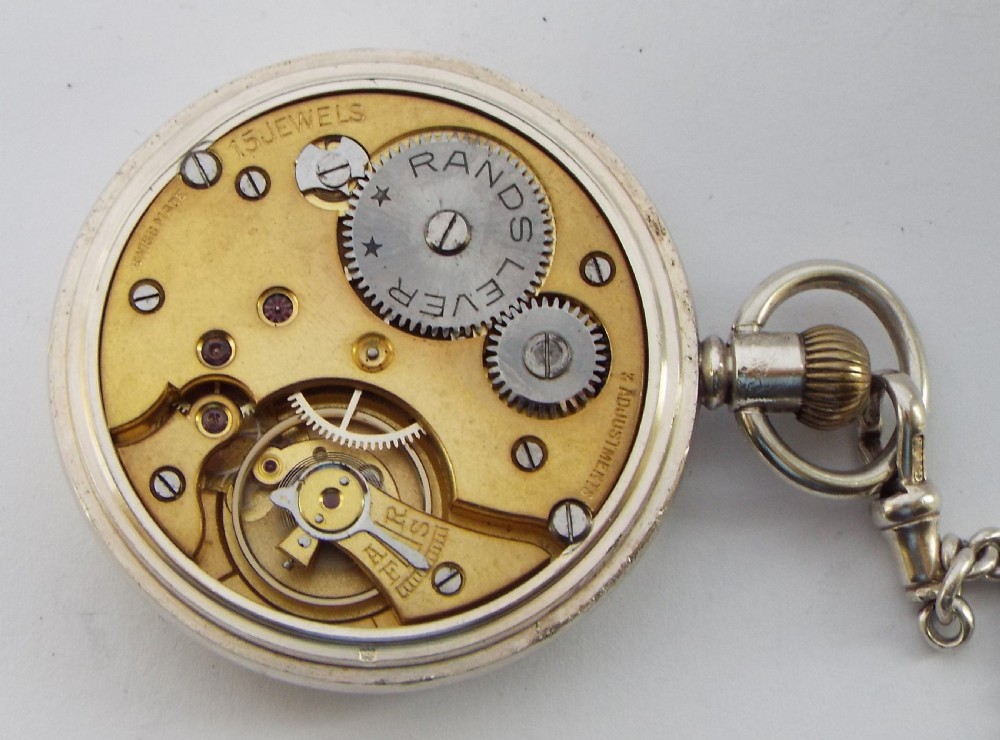 1933 Rands Lever silver pocket watch from Rotherham & Sons . View IV