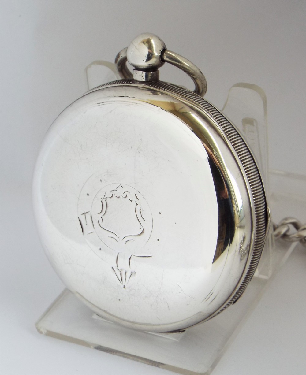 An antique silver Waltham pocket watch & chain. View III