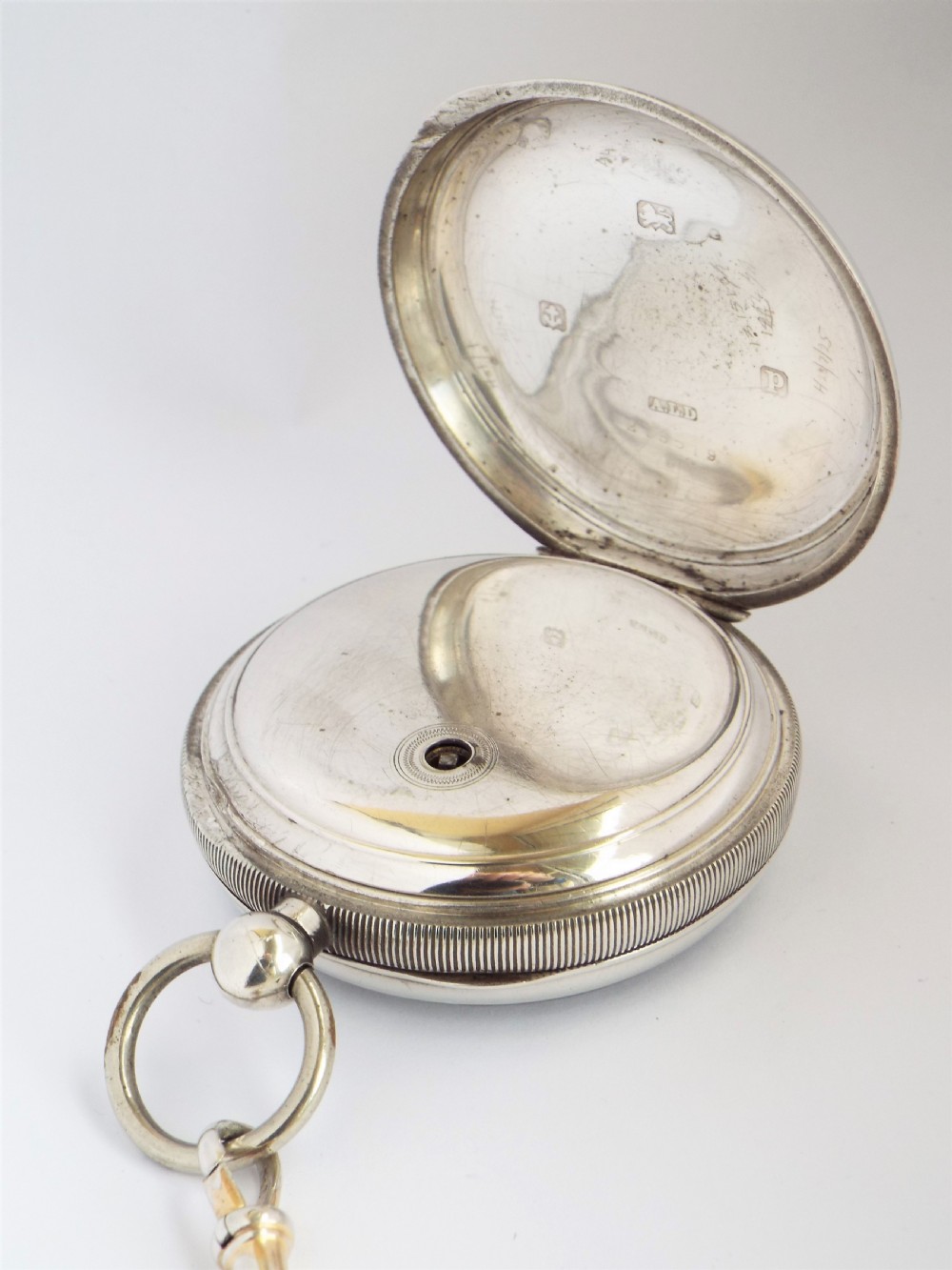 An antique silver Waltham pocket watch & chain. View IV