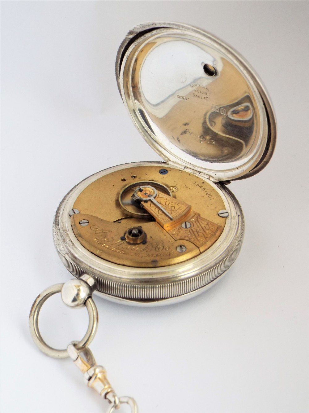 An antique silver Waltham pocket watch & chain. View V