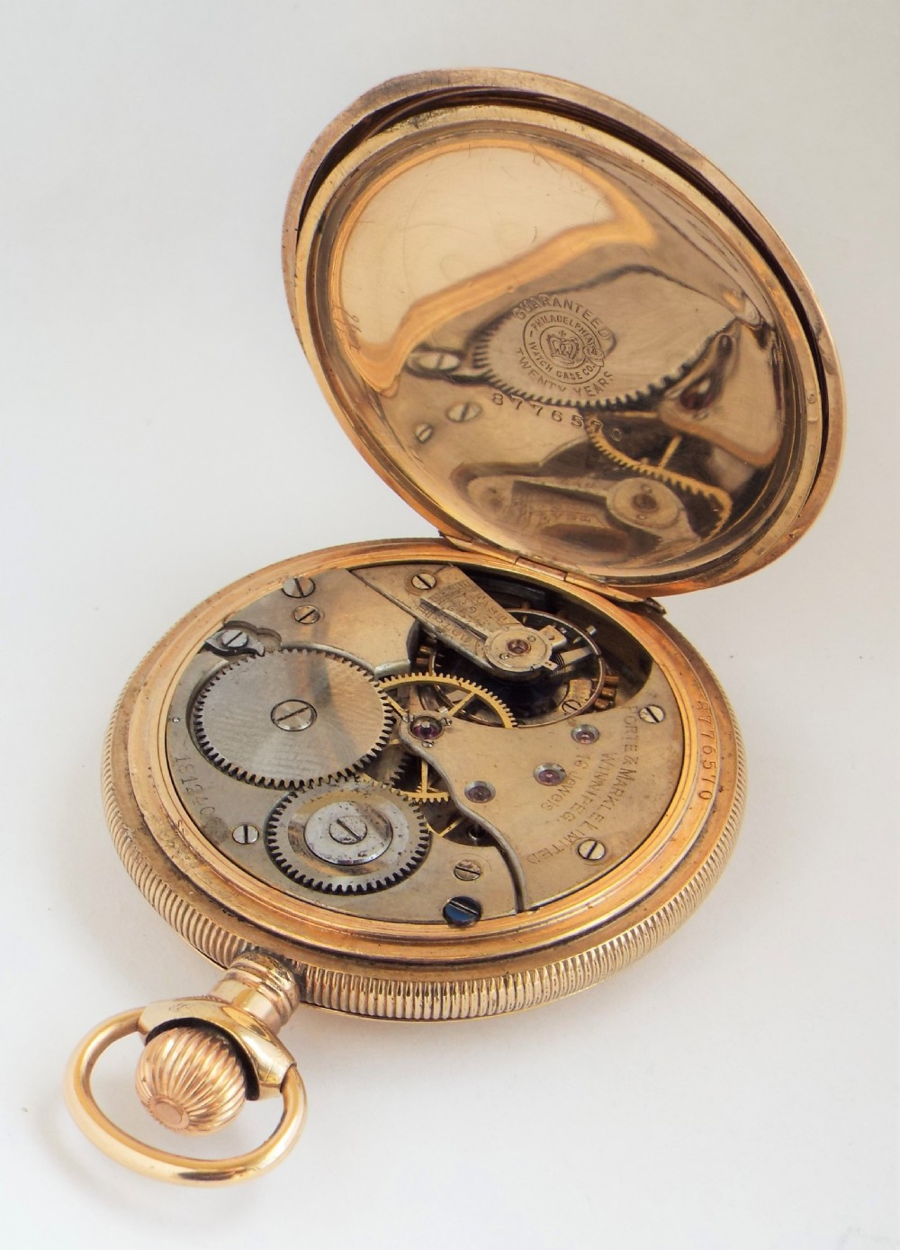A 1920s Minerva full hunter pocket watch originally retailed by Porte & Markle Winnipeg. View V