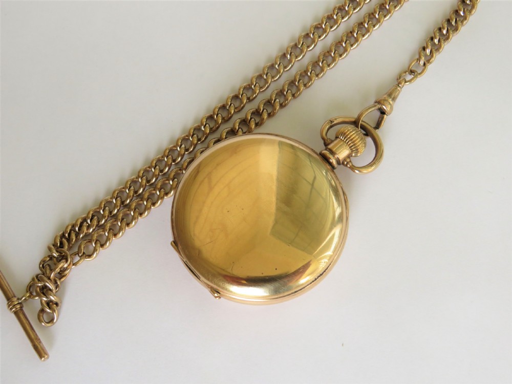 1930s Bravingtons Renown half hunter pocket watch and chain View V