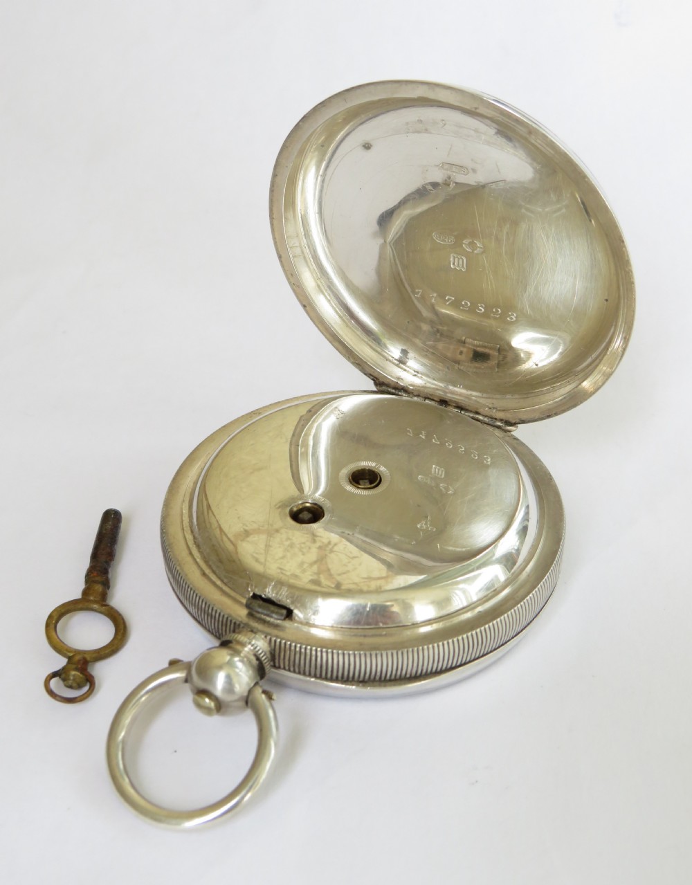Antique silver Buren pocket watch, 1907 View IV