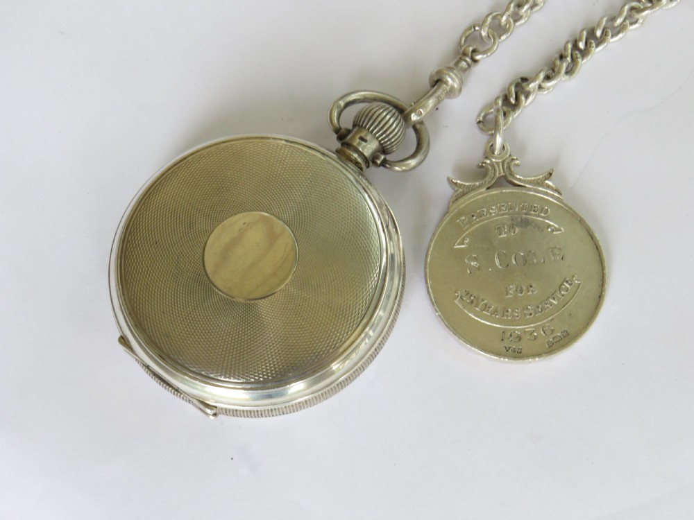 Silver Buren pocket watch, chain and fob View III