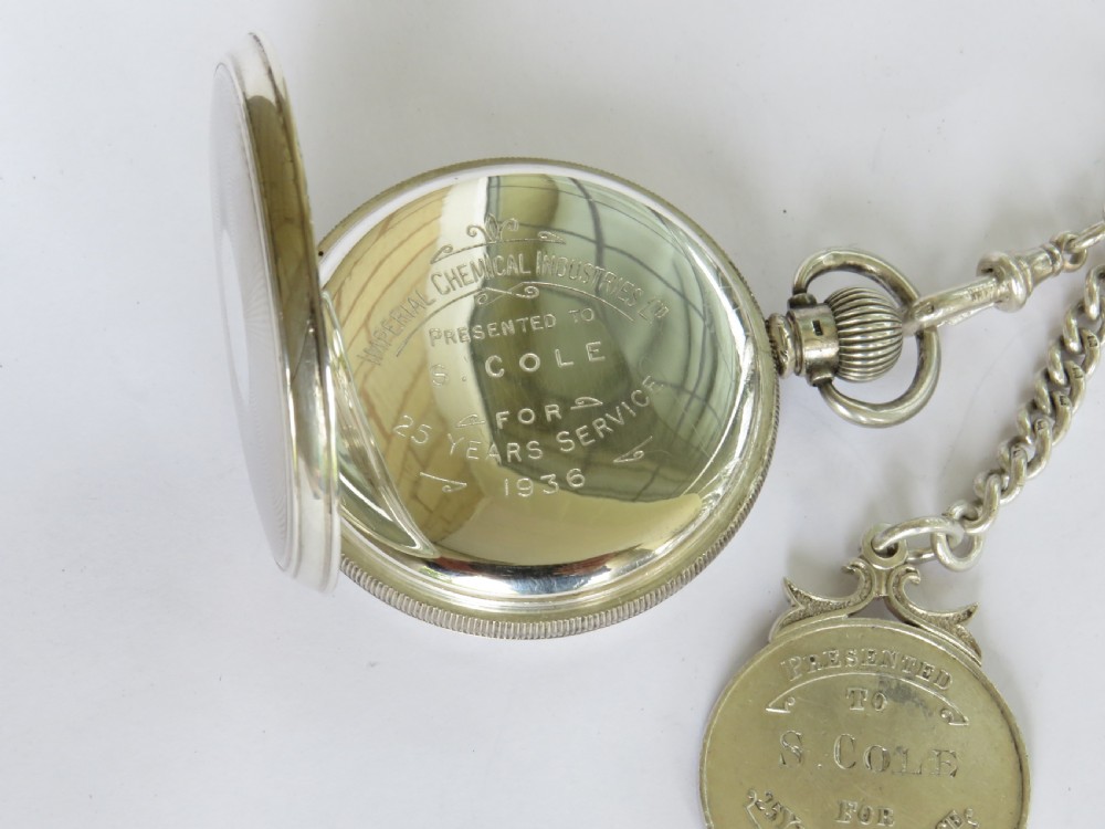Silver Buren pocket watch, chain and fob View IV