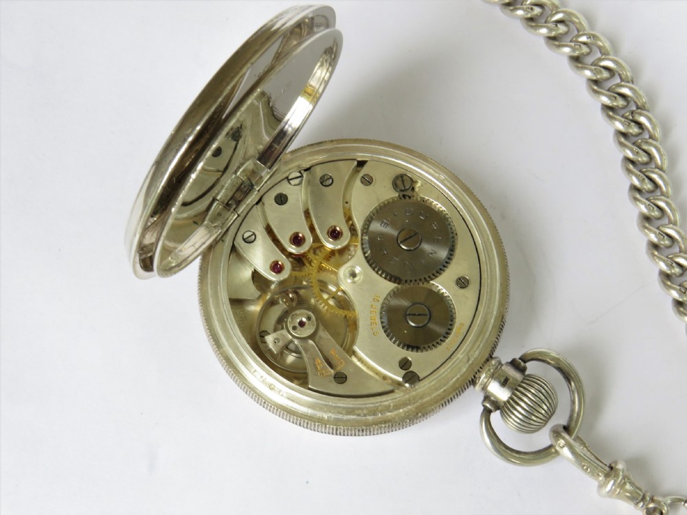 Silver Buren pocket watch, chain and fob View V