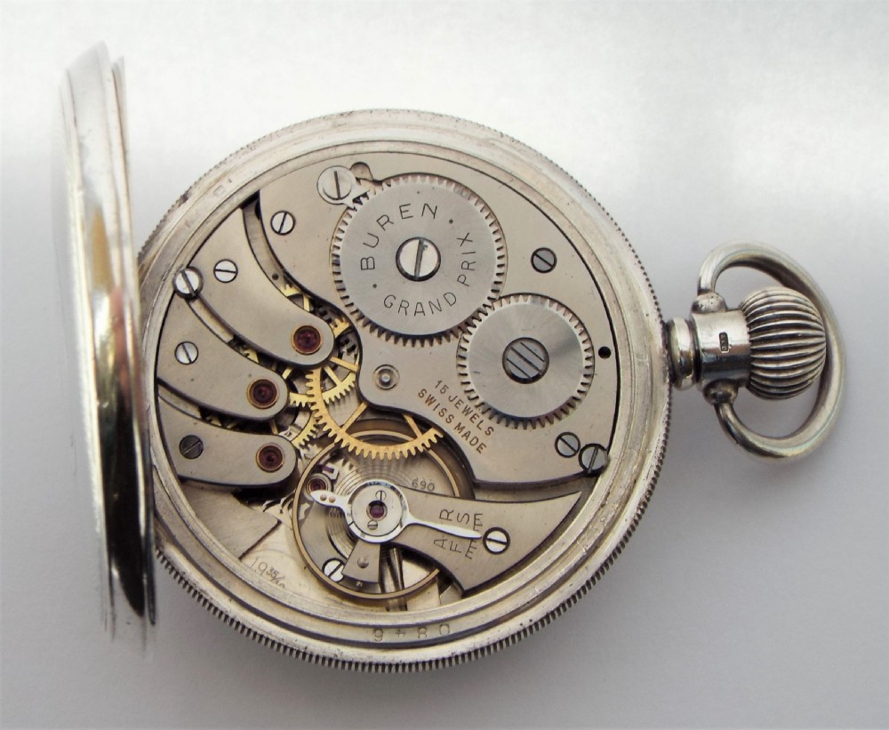 A 1950s silver Buren Grand Prix pocket watch. View VI