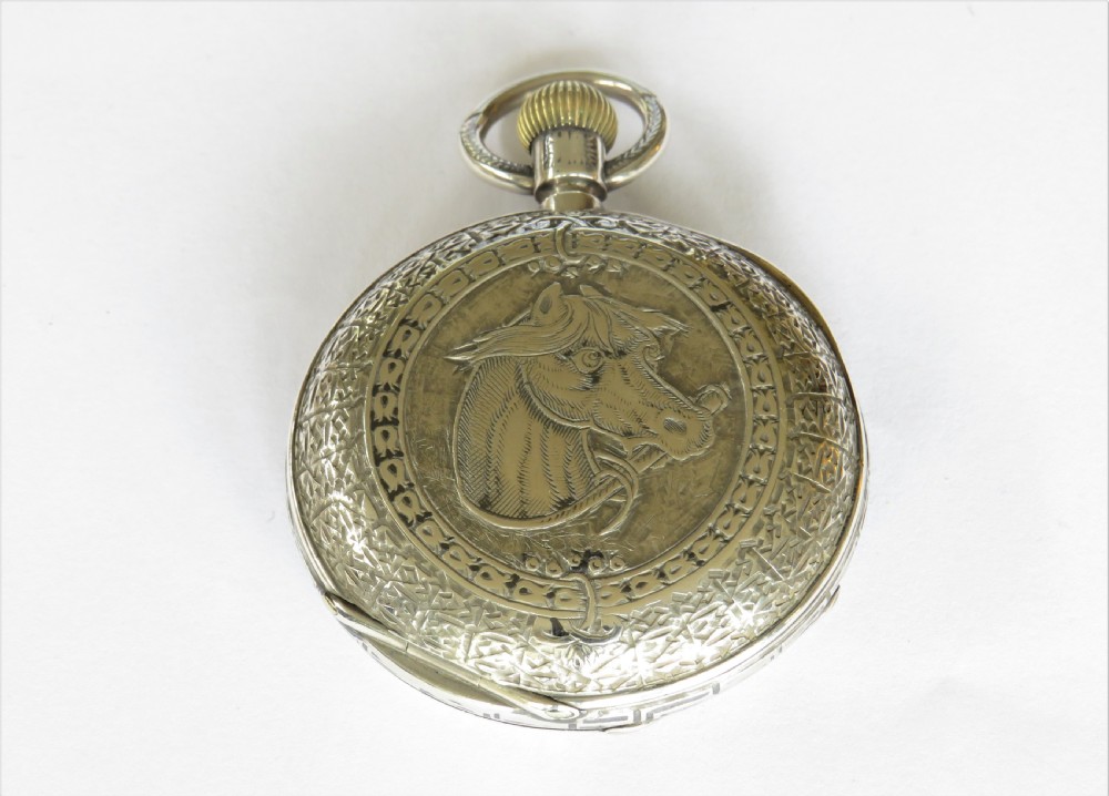 Interesting antique pocket watch with horse image