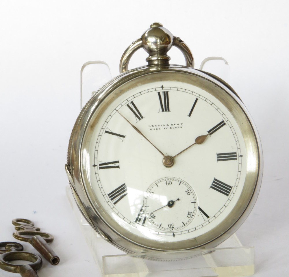 Antique silver Buren pocket watch, Kendal & Dent View II