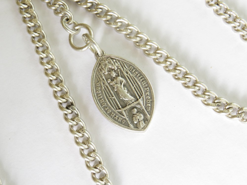 Antique silver watch chain & Giggleswick fob View II