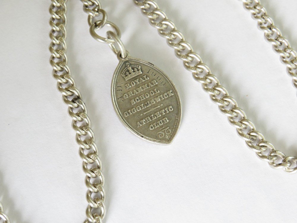 Antique silver watch chain & Giggleswick fob View III