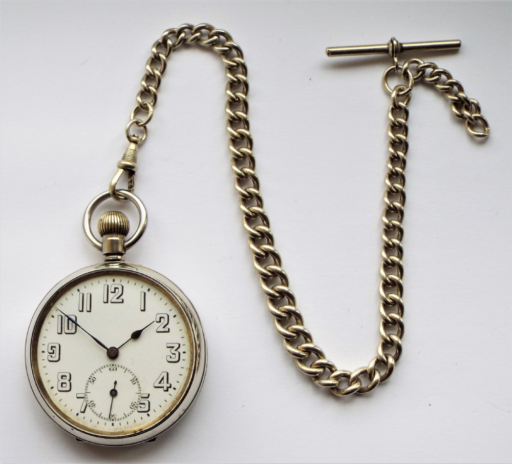 1930s Swiss lever pocket watch and chain. View III