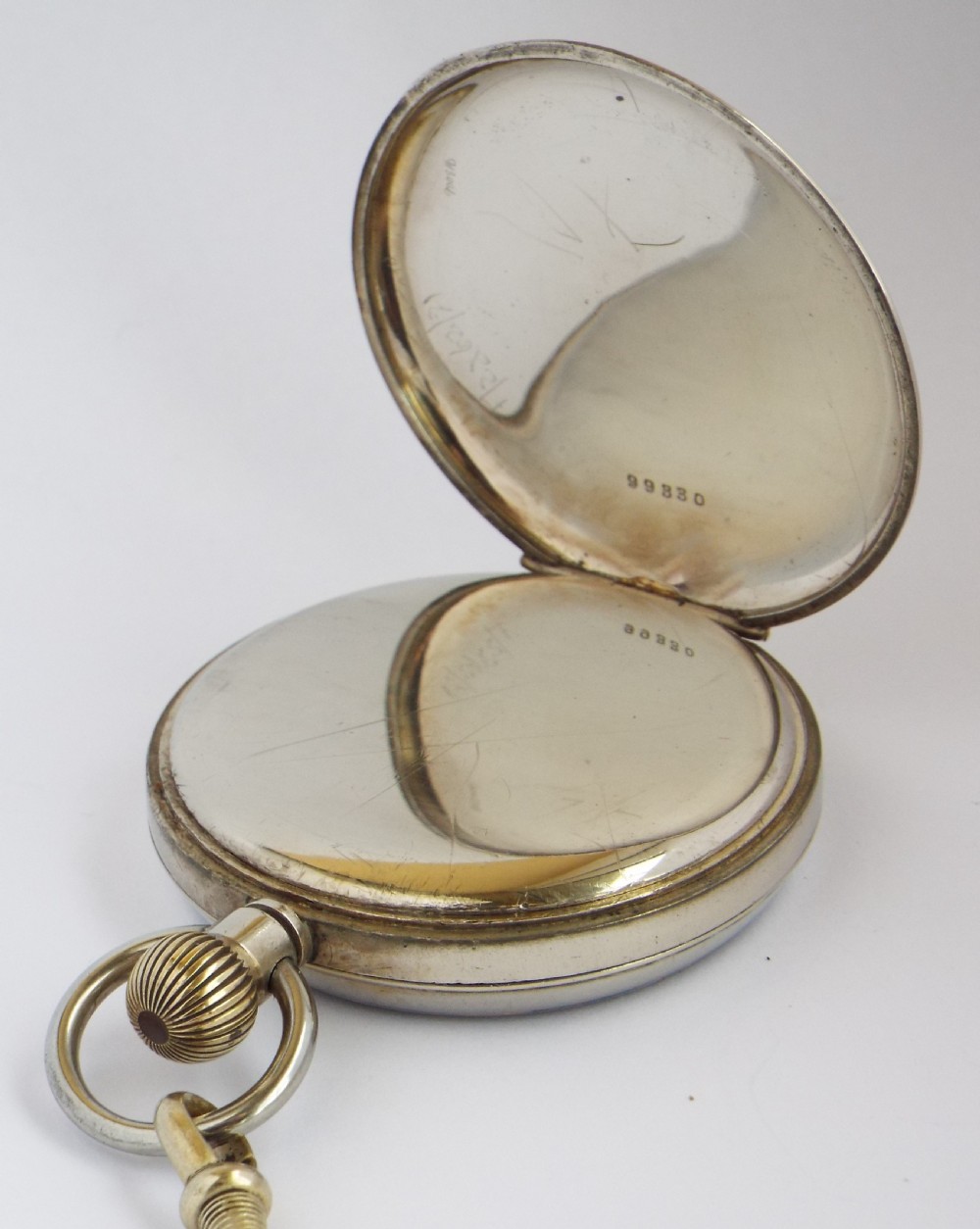 1930s Swiss lever pocket watch and chain. View IV