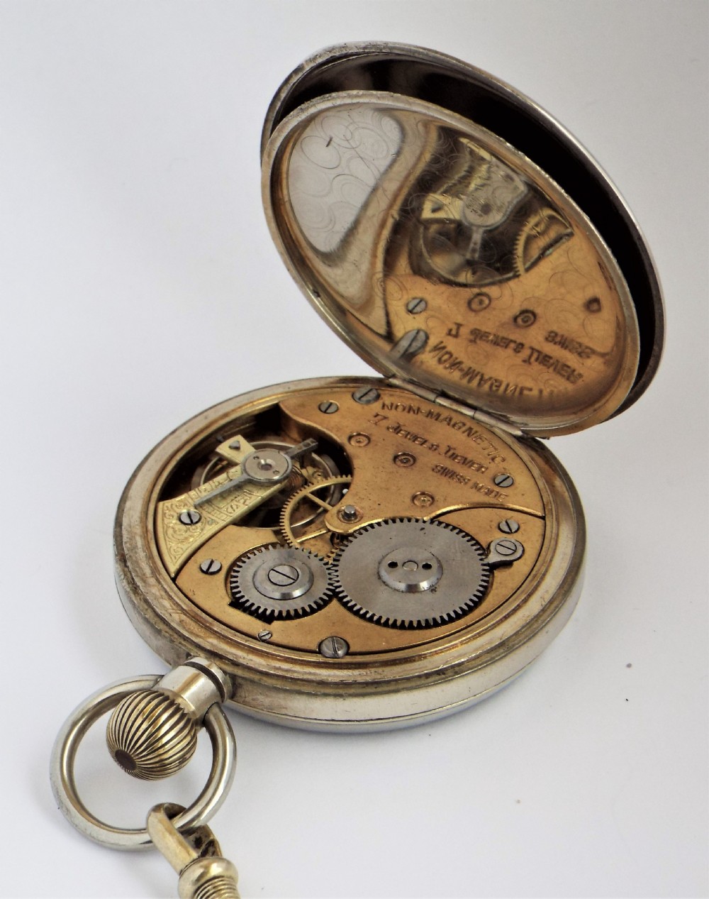 1930s Swiss lever pocket watch and chain. View V