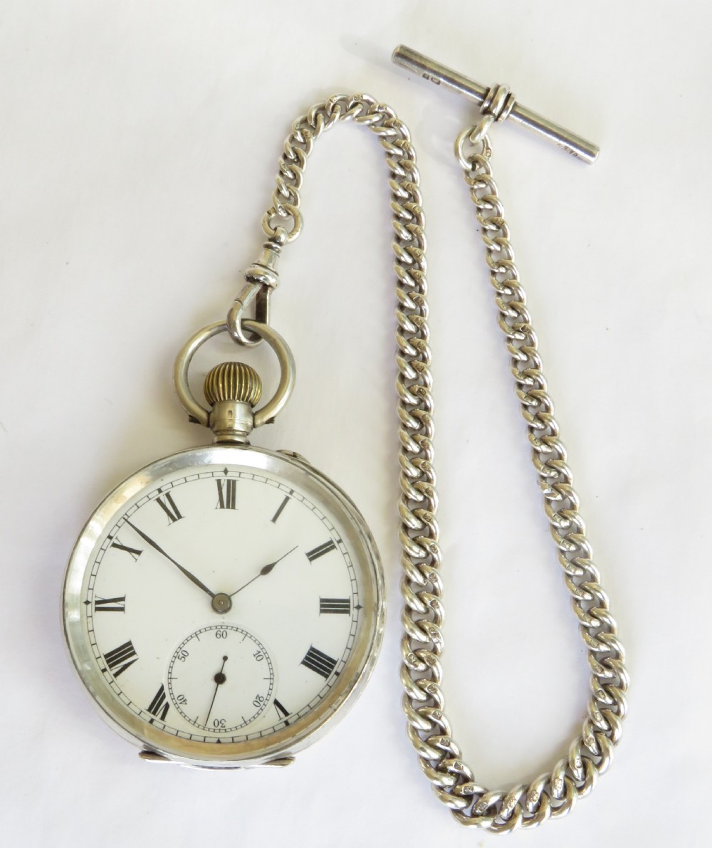 Antique silver pocket watch and chain View II