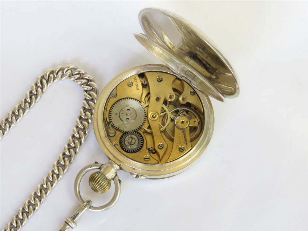 Antique silver pocket watch and chain View III