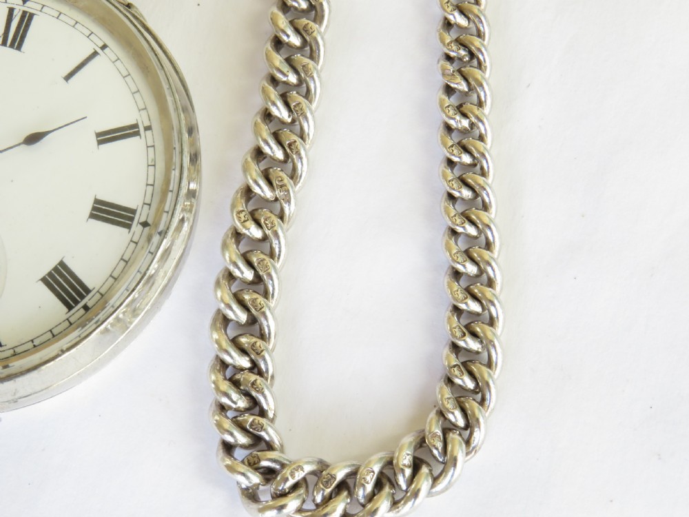 Antique silver pocket watch and chain View V