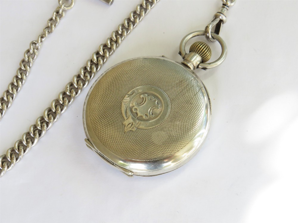 Antique silver pocket watch and chain View VI