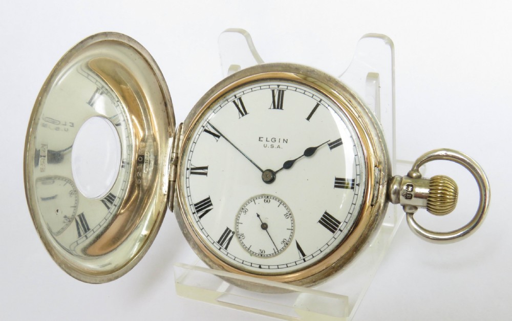 Silver Elgin half hunter pocket watch