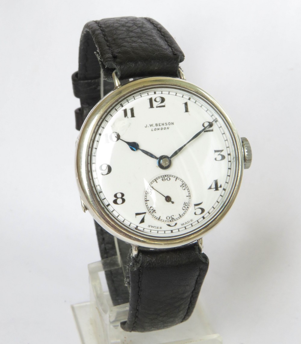 Gents 1933 silver wrist watch from J W Benson View II
