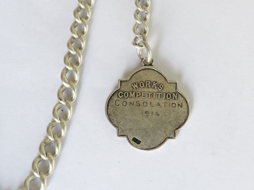 Antique silver pocket watch chain and cricket fob View III
