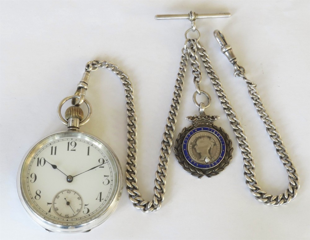 Antique Swiss silver pocket watch and chain View II