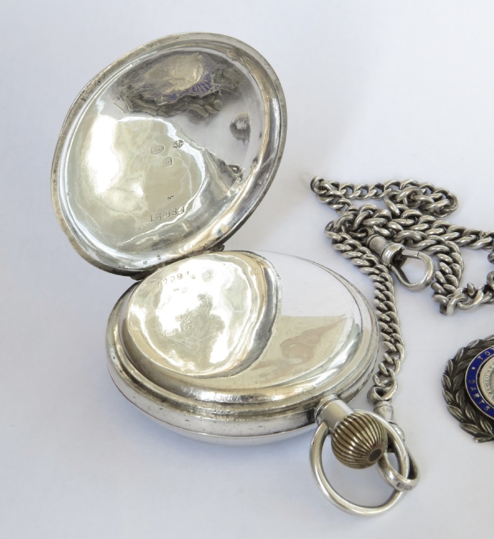 Antique Swiss silver pocket watch and chain View IV