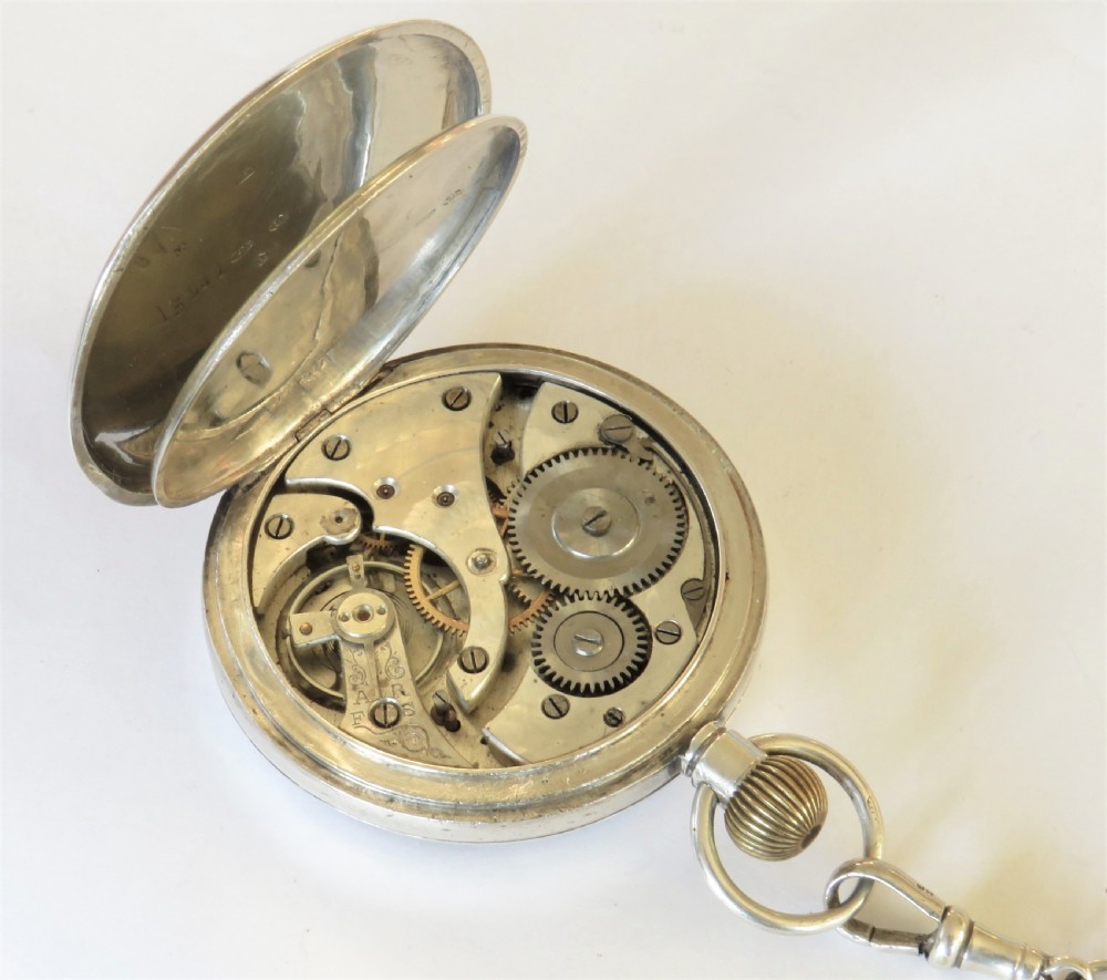 Antique Swiss silver pocket watch and chain View V