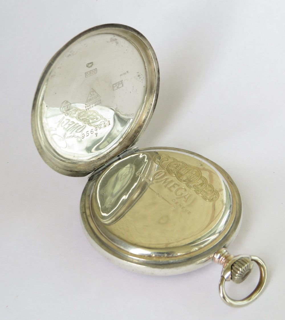 Silver Omega pocket watch with rare dial, 1938 View III