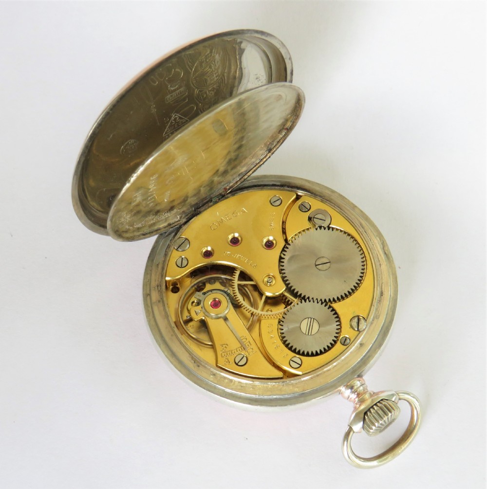 Silver Omega pocket watch with rare dial, 1938 View IV