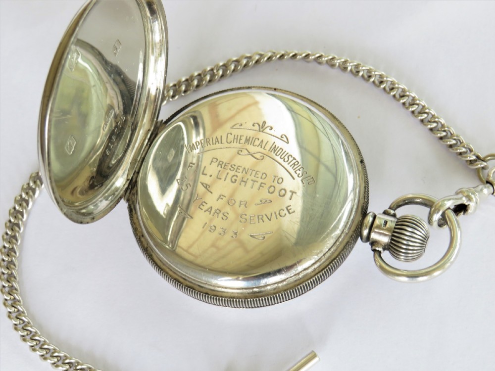 1933 silver Buren pocket watch and chain View III