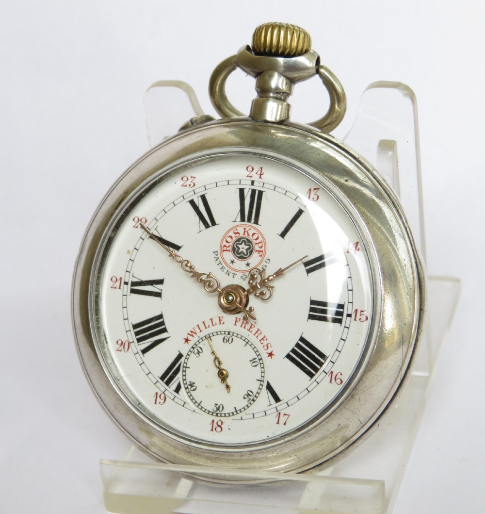 Antique silver Wille Frères Roskopf pocket watch
