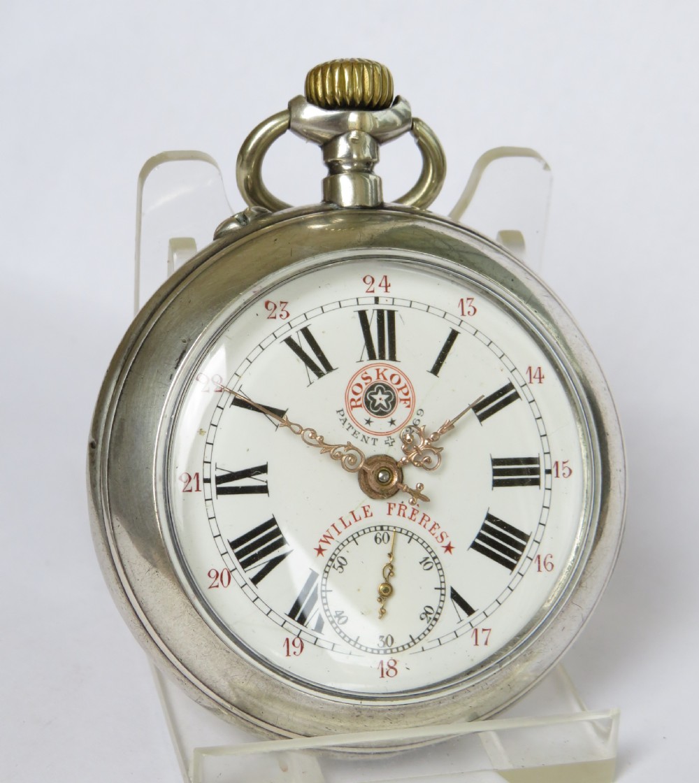 Antique silver Wille Frères Roskopf pocket watch View II