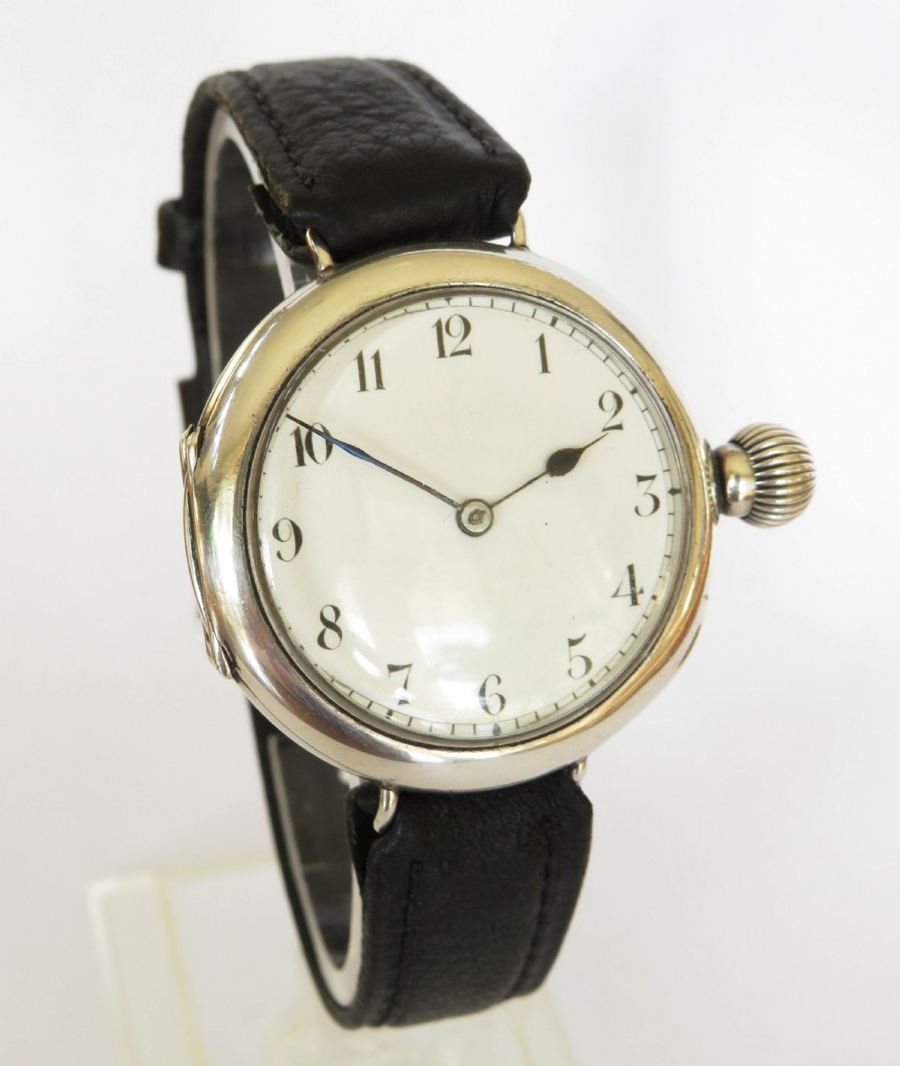 Antique silver trench watch, 1911 View II