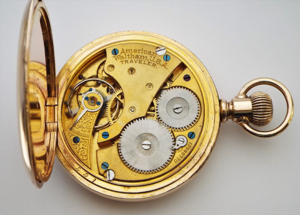 Antique 1903 Waltham full hunter pocket watch. View V