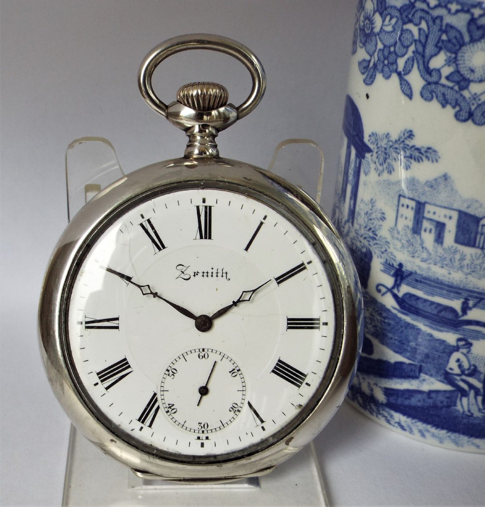 Antique silver Zenith pocket watch, 1910.