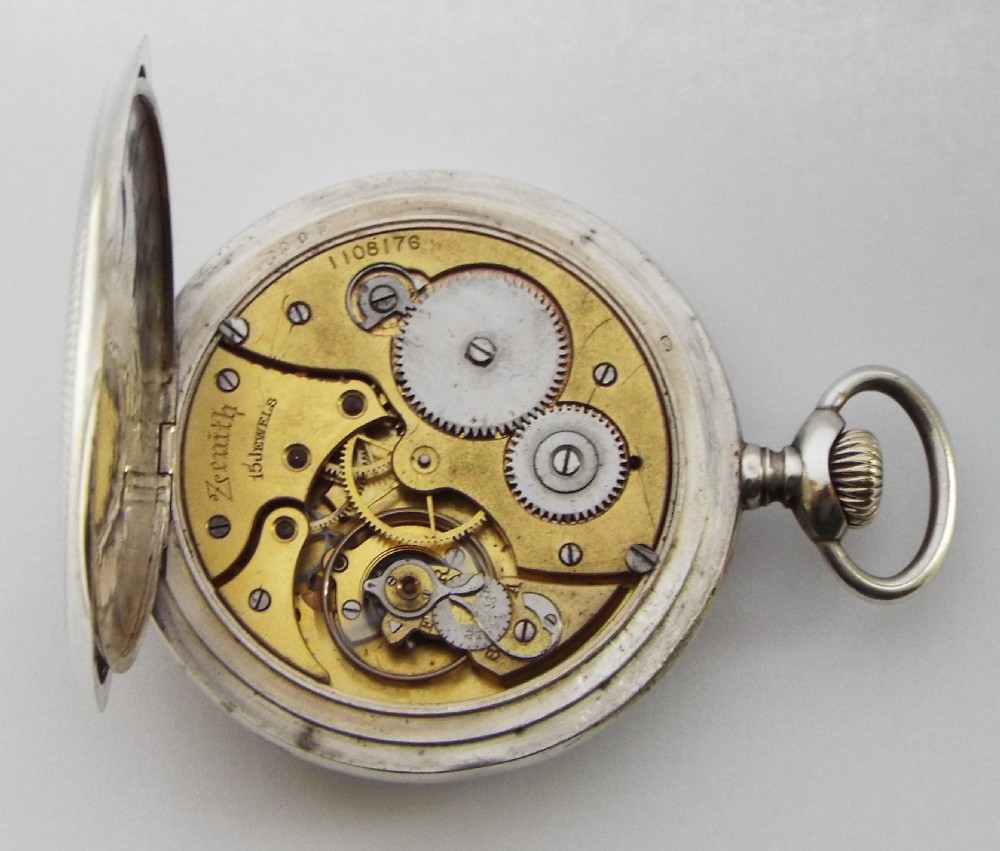 Antique silver Zenith pocket watch, 1910. View VI
