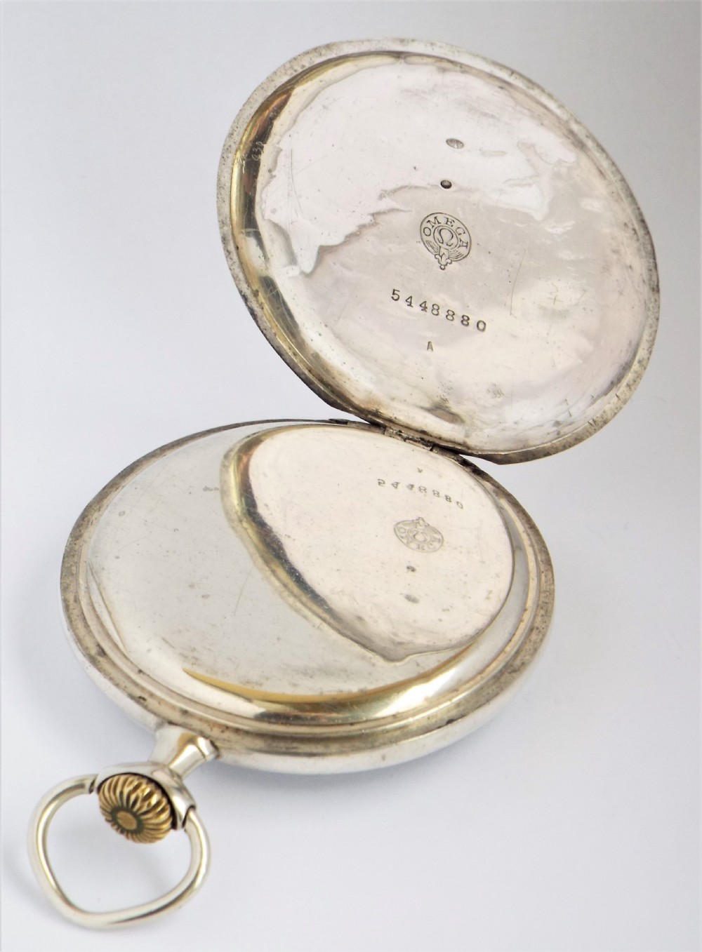 Antique silver Omega pocket watch. View III