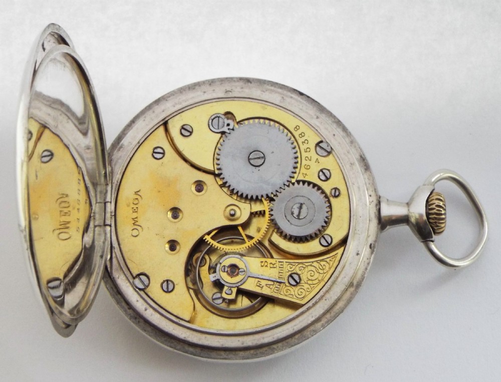 Antique silver Omega pocket watch. View V