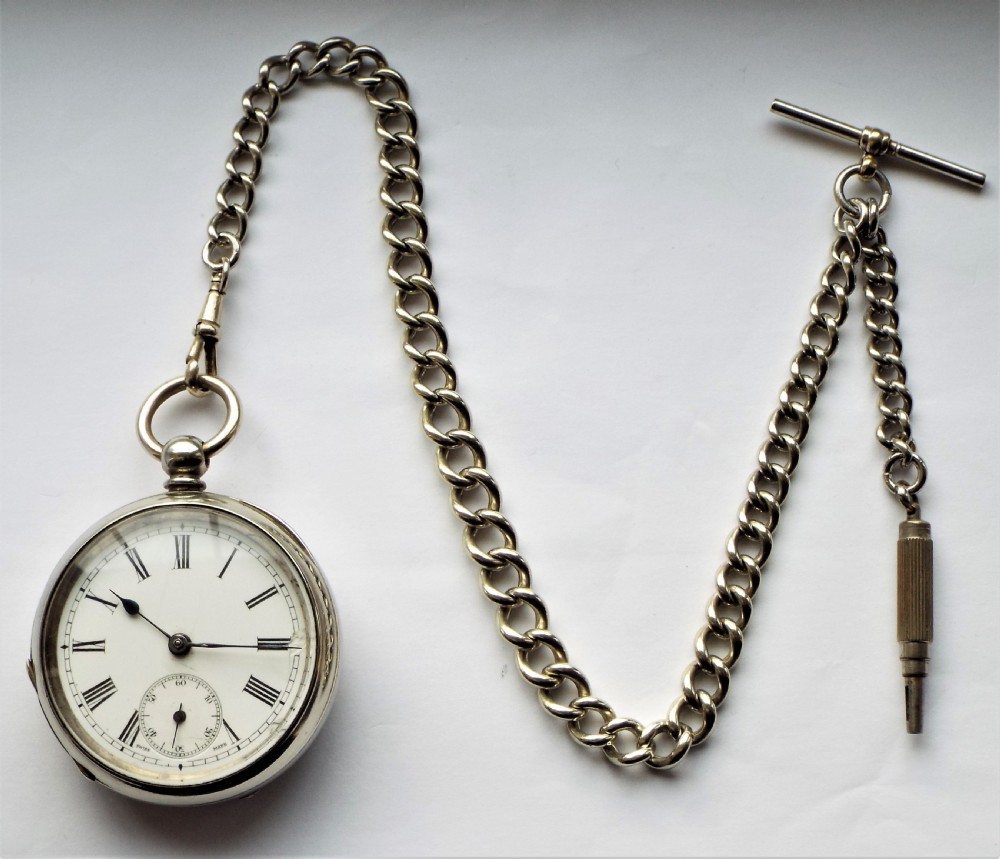 Vintage 1920s Swiss pocket watch & chain. View III