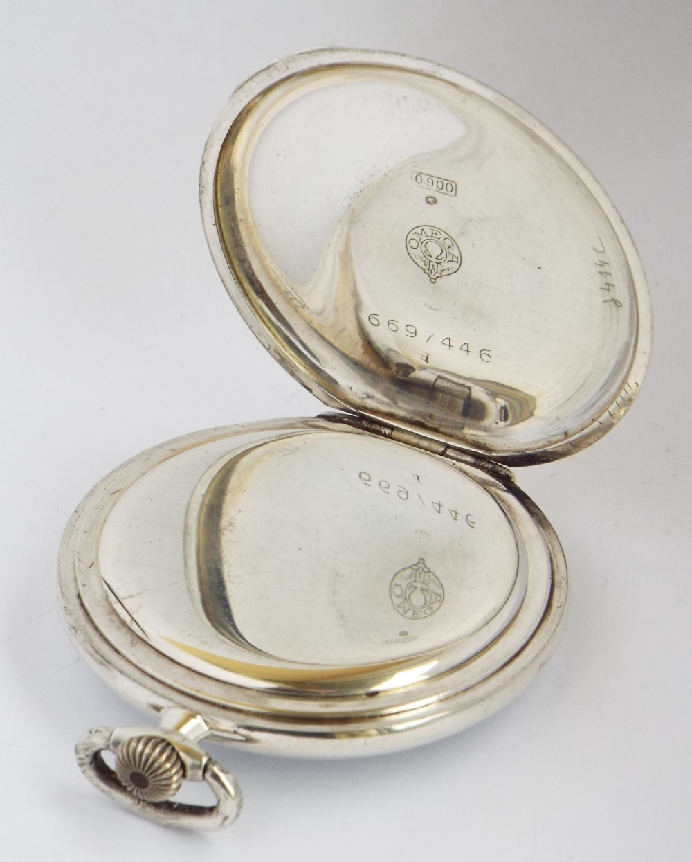 1930s silver Omega pocket watch. View III