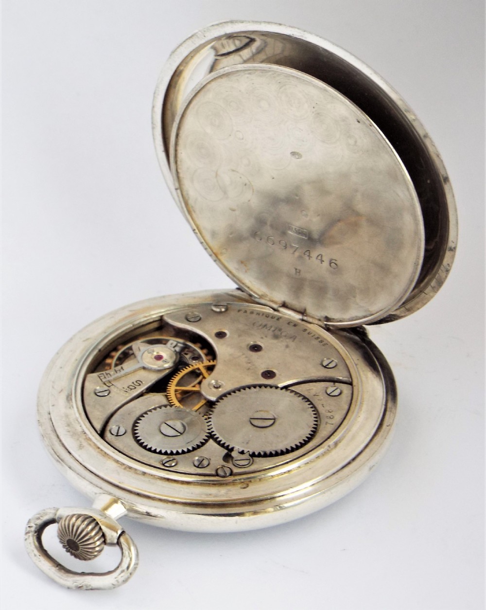 1930s silver Omega pocket watch. View IV