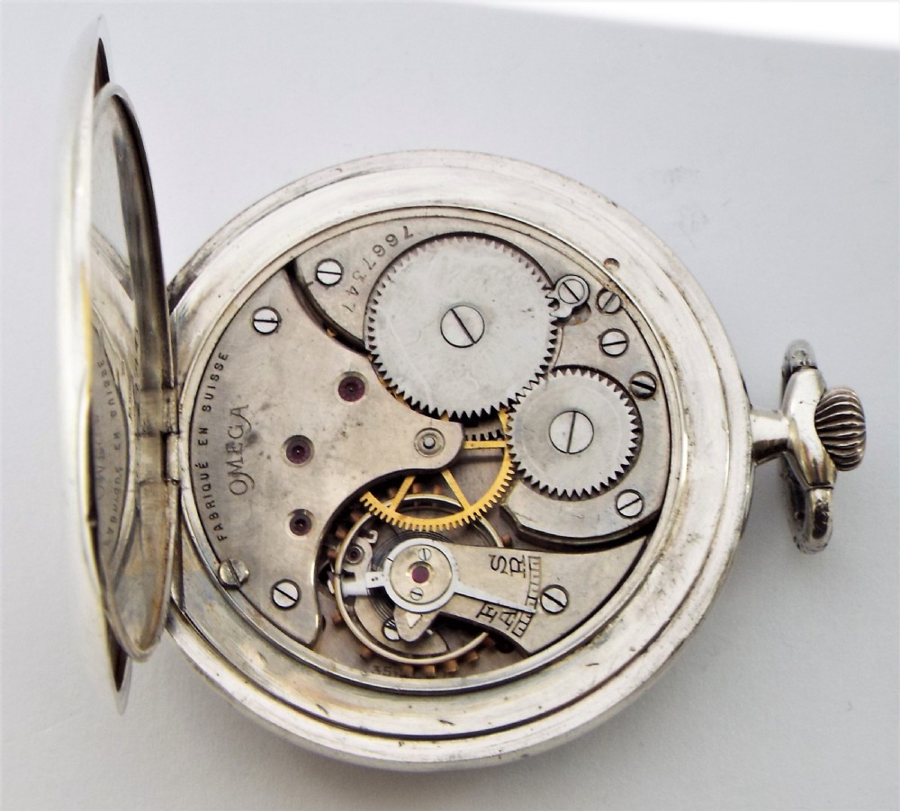 1930s silver Omega pocket watch. View V