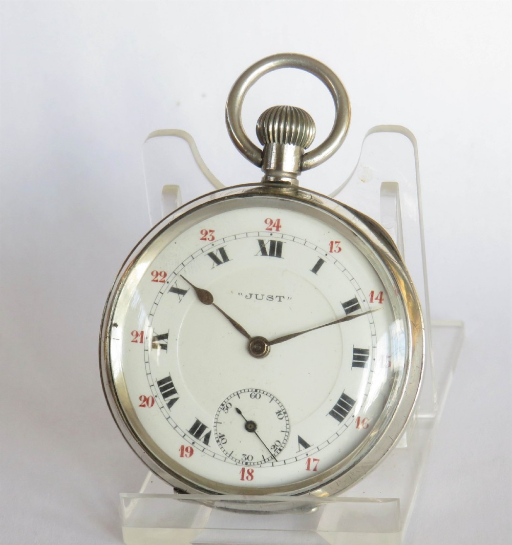 1918 silver “Just” pocket watch, 24 hour dial