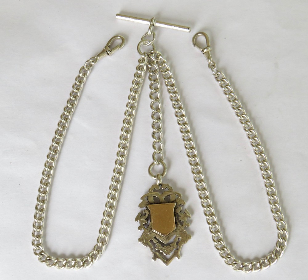 Antique silver double watch albert